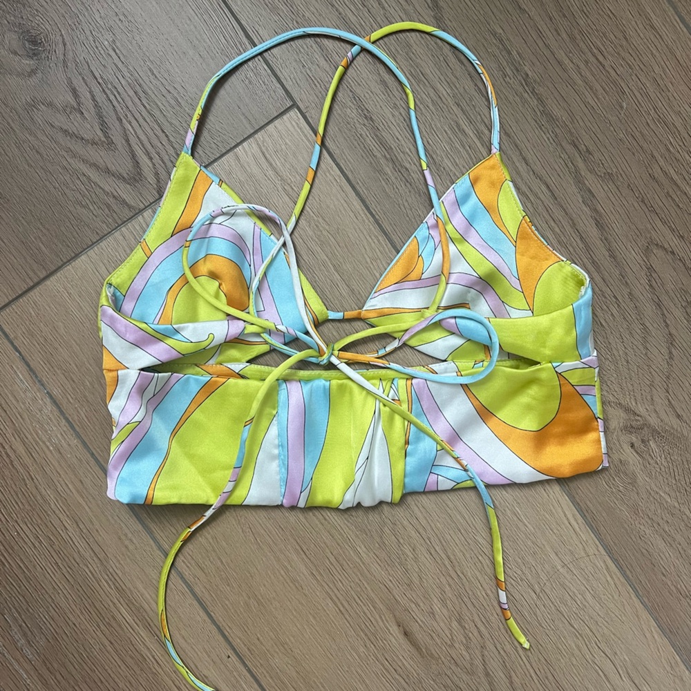 Zara colorful print satin crop top